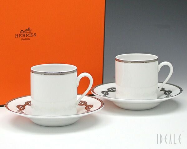 エルメス（HERMES） シェーヌダンクル プラチナ/Chaine d'ancre platinum コーヒーカップ&ソーサー ペア