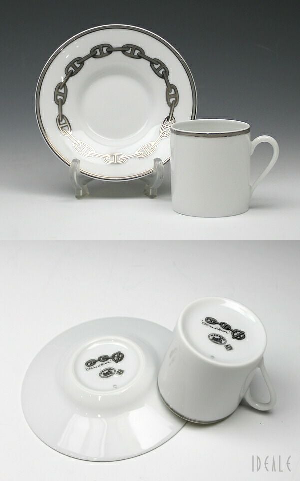 エルメス（HERMES） シェーヌダンクル プラチナ/Chaine d'ancre platinum コーヒーカップ&ソーサー ペア