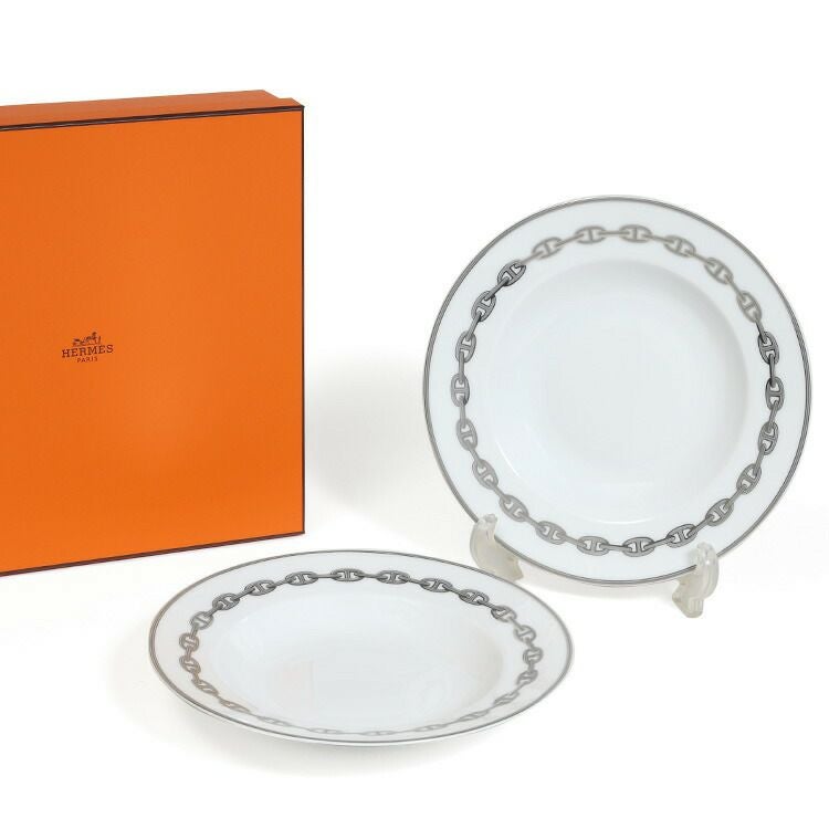 エルメス（HERMES） シェーヌダンクル プラチナ/Chaine d'ancre platinum スーププレート 22cm ペア