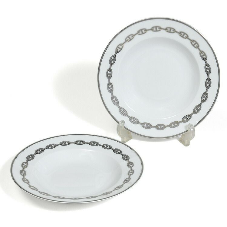 エルメス（HERMES） シェーヌダンクル プラチナ/Chaine d'ancre platinum スーププレート 22cm ペア