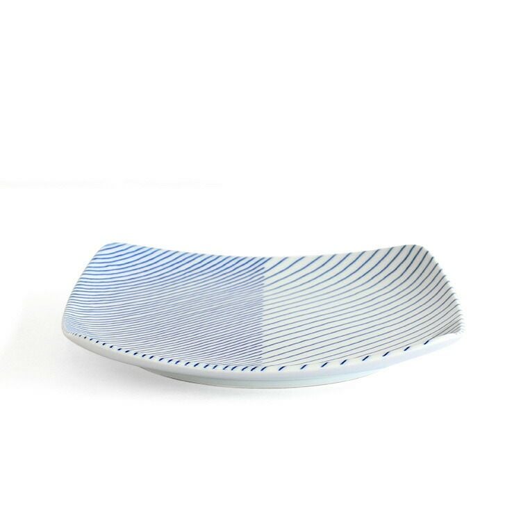 白山陶器 反角多様皿 21cm ホワイト/ブルー