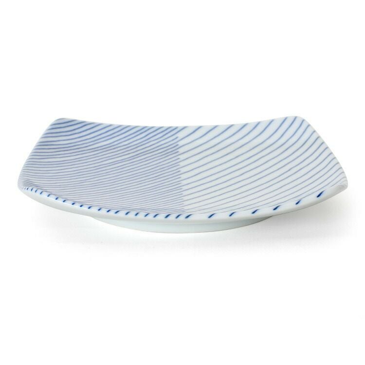 白山陶器 反角中皿 16.5cm ホワイト/ブルー