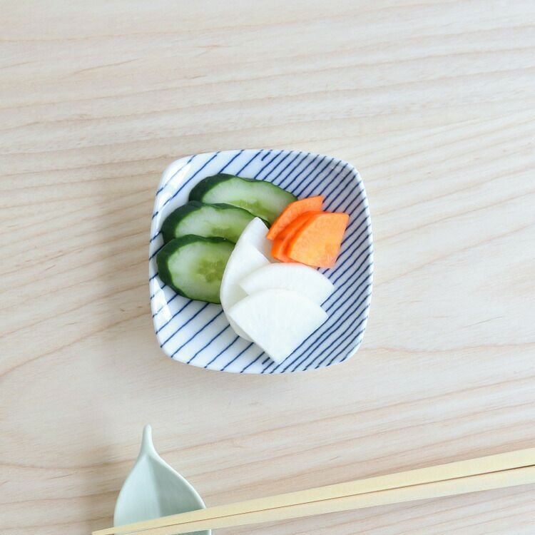 白山陶器 反角小皿 10cm ホワイト/ブルー