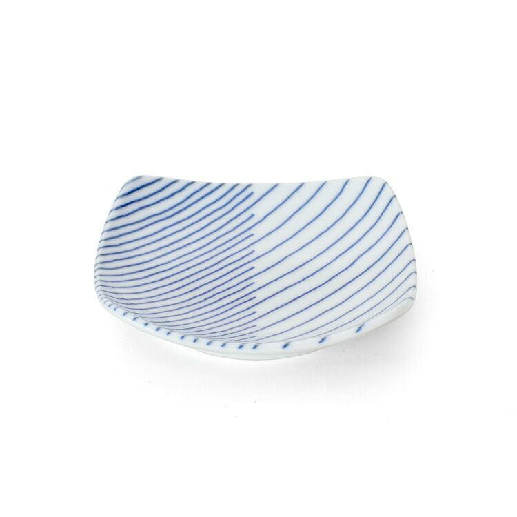 白山陶器 反角小皿 10cm ホワイト/ブルー