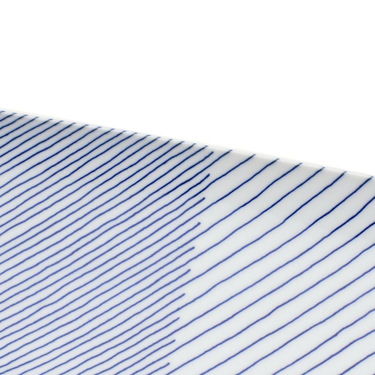 白山陶器 重ね縞 長焼皿 25.5cm ホワイト/ブルー