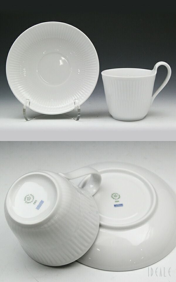 ロイヤルコペンハーゲン（Royal Copenhagen） ホワイトフルーテッド プレイン/White Fluted Plain ティーカップ＆ソーサー ハイハンドル