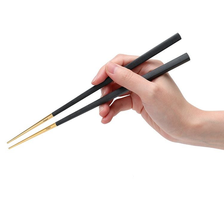 クチポール（Cutipol） クーベ/KUBE 箸 + 箸置きセット ブラックマットゴールド