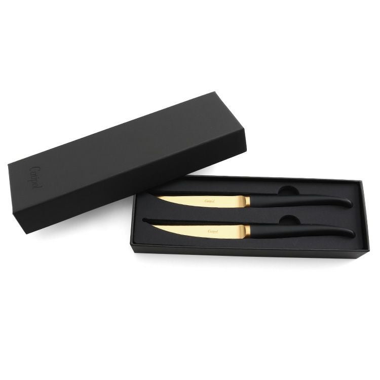 クチポール（Cutipol） リブ/RIB ステーキナイフ 2点セット 化粧箱付 ブラックマットゴールド