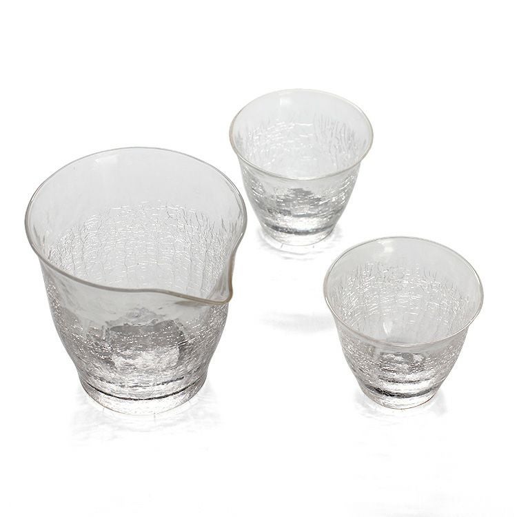 藍花×田島硝子 雪化粧 冷酒セット （片口1個、ぐい呑2個）