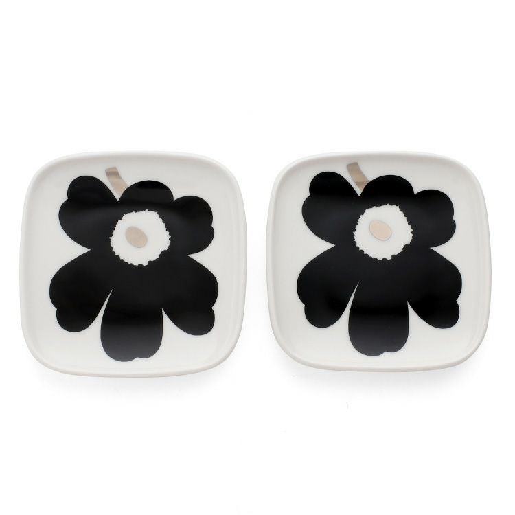マリメッコ（marimekko） ウニッコ/Unikko プレートセット 10cm×10cm ブラック/シルバー