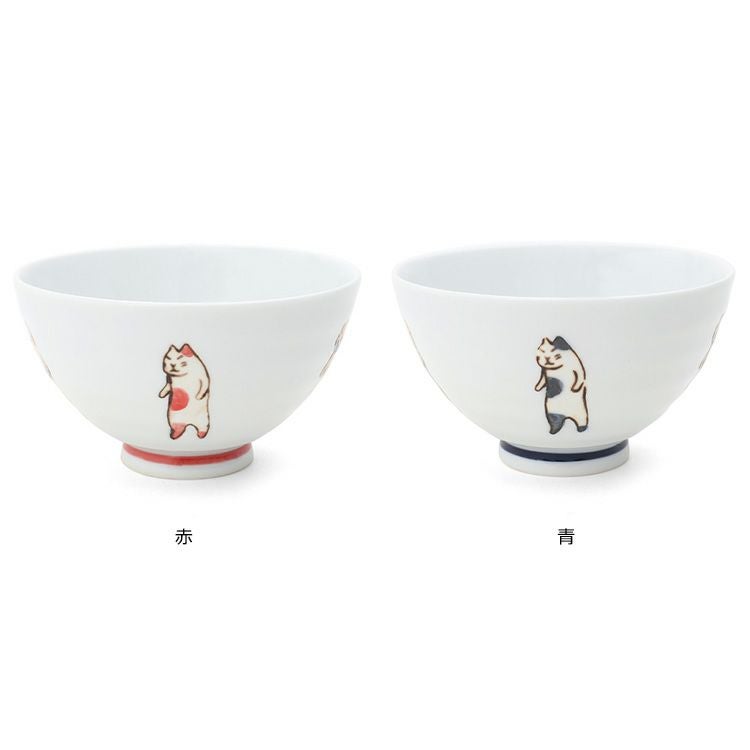 藍花 たち猫 飯碗