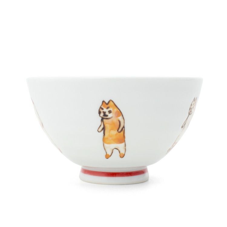 藍花 たち猫 飯碗